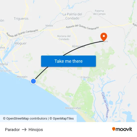 Parador to Hinojos map