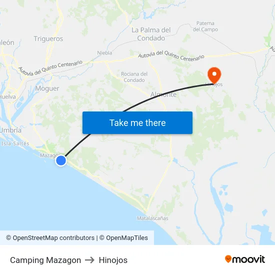 Camping Mazagon to Hinojos map