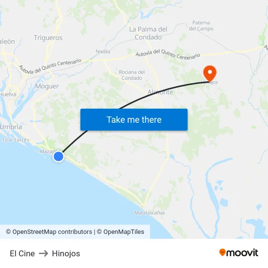 El Cine to Hinojos map