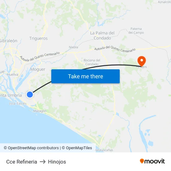 Cce Refineria to Hinojos map