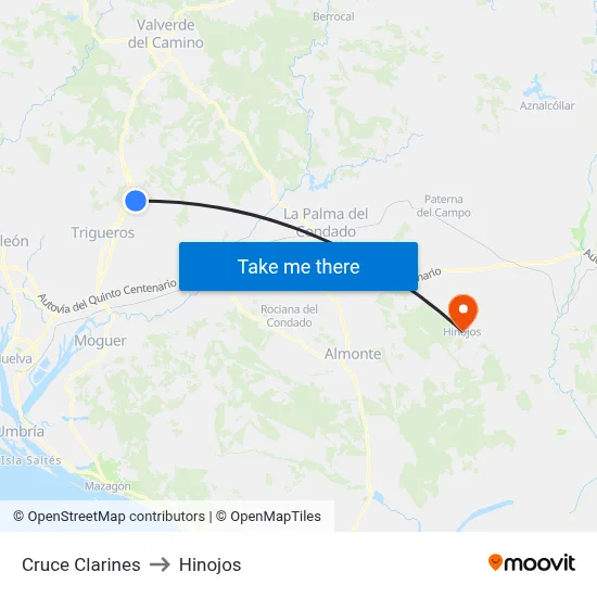 Cruce Clarines to Hinojos map