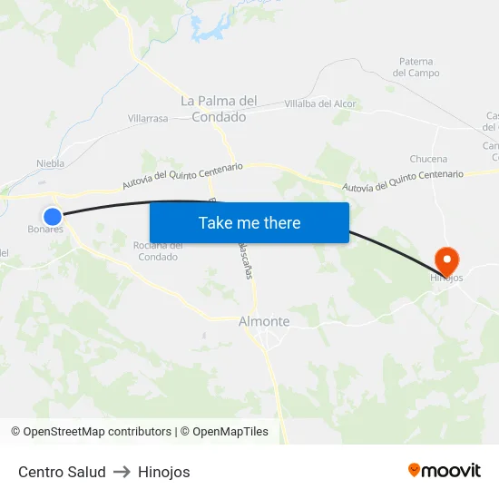 Centro Salud to Hinojos map