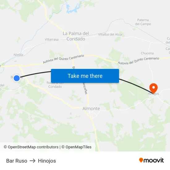 Bar Ruso to Hinojos map