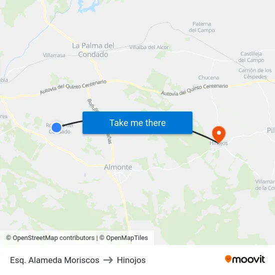 Esq. Alameda Moriscos to Hinojos map