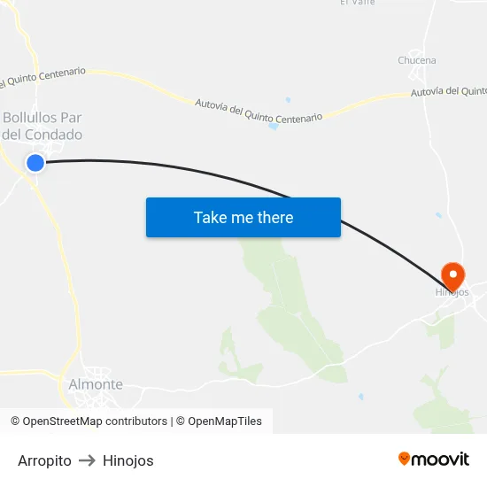 Arropito to Hinojos map