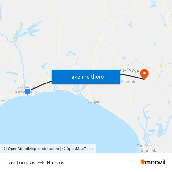 Las Torretas to Hinojos map