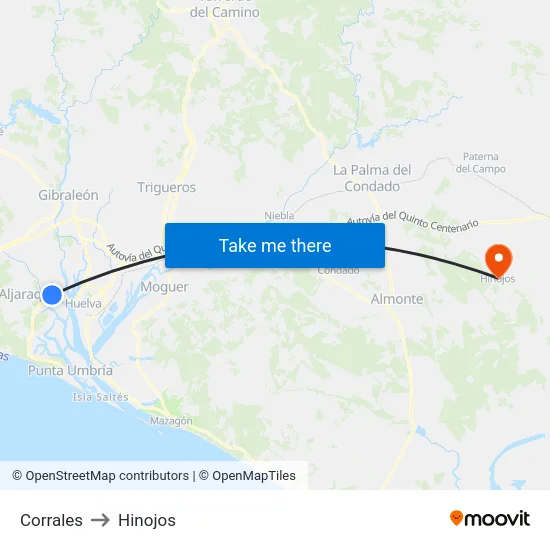 Corrales to Hinojos map