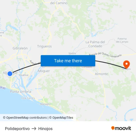 Polideportivo to Hinojos map