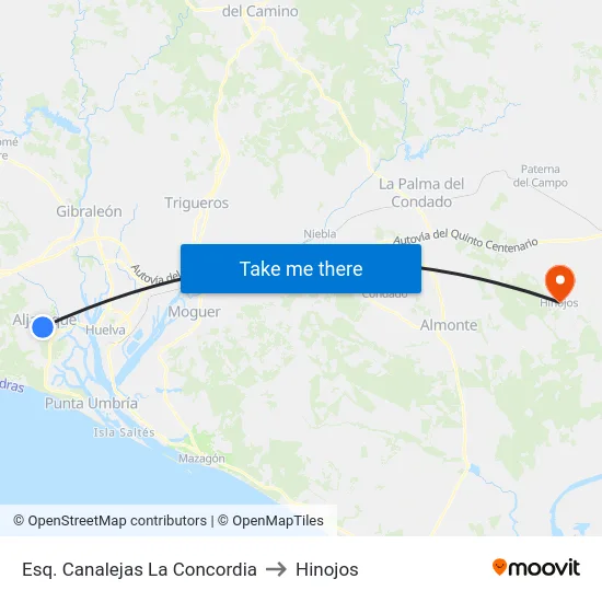 Esq. Canalejas La Concordia to Hinojos map