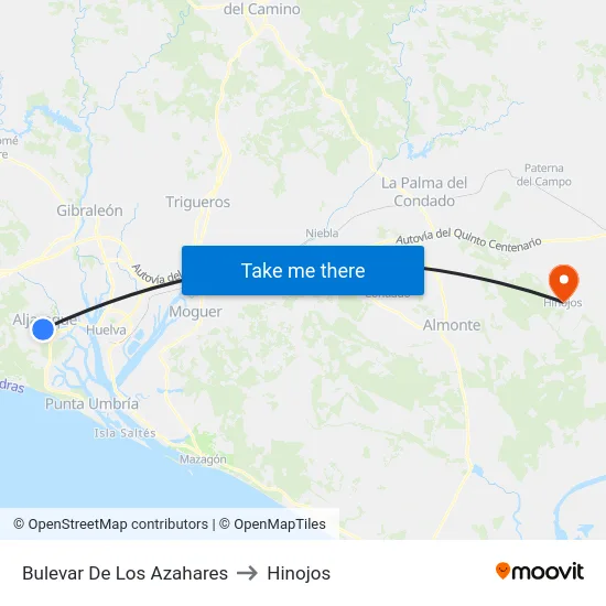 Bulevar De Los Azahares to Hinojos map