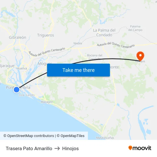 Trasera Pato Amarillo to Hinojos map