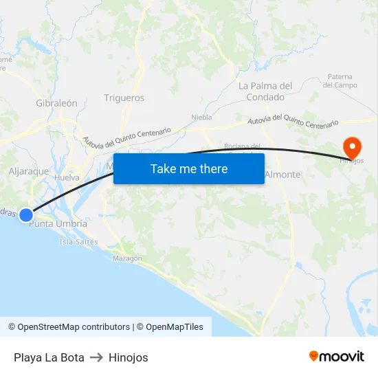 Playa La Bota to Hinojos map