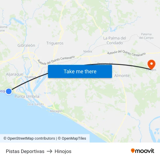 Pistas Deportivas to Hinojos map