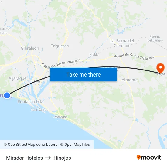 Mirador Hoteles to Hinojos map