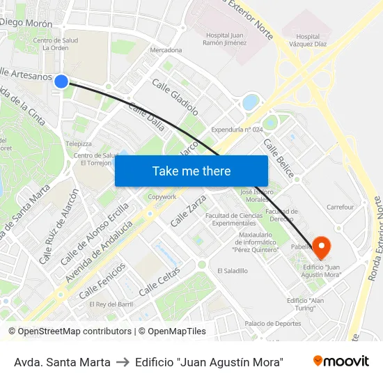 Avda. Santa Marta to Edificio "Juan Agustín Mora" map