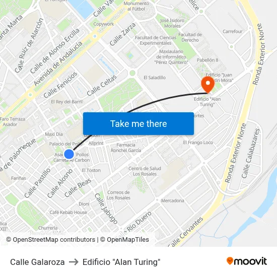 Calle Galaroza to Edificio "Alan Turing" map