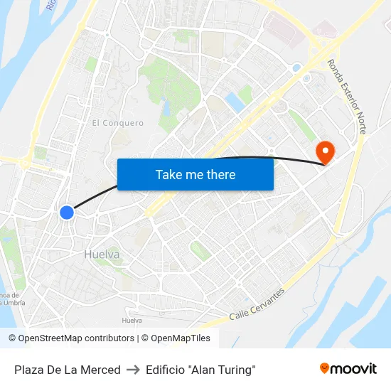 Plaza De La Merced to Edificio "Alan Turing" map