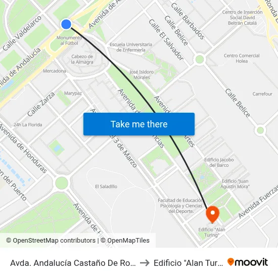 Avda. Andalucía Castaño De Robledo to Edificio "Alan Turing" map