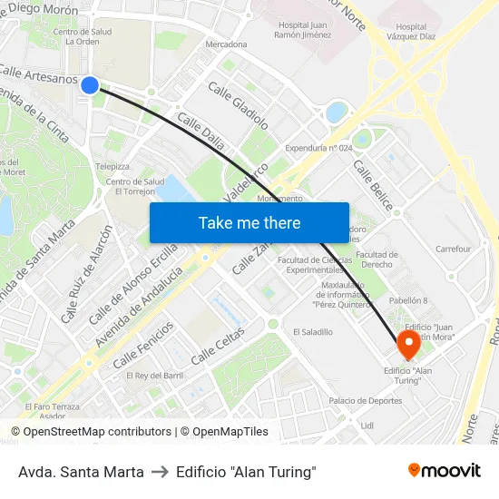 Avda. Santa Marta to Edificio "Alan Turing" map