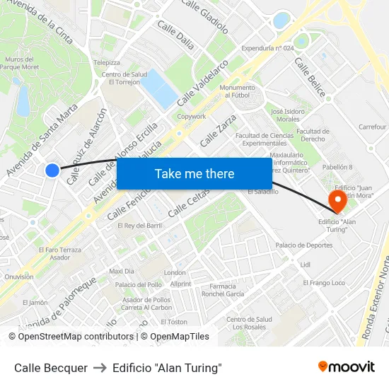 Calle Becquer to Edificio "Alan Turing" map