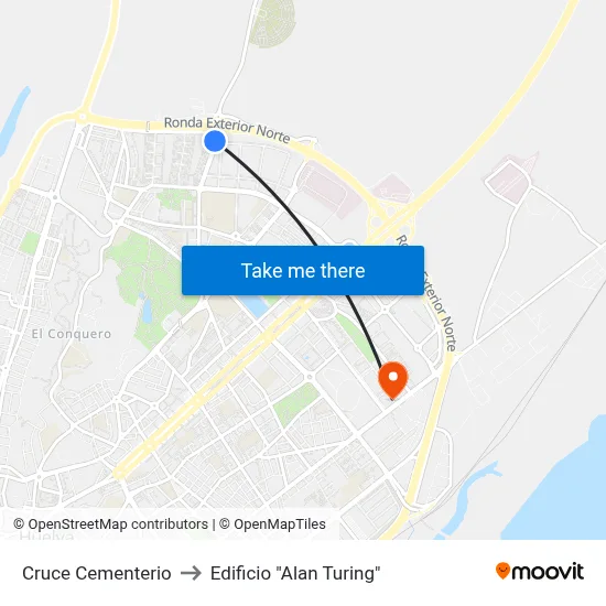 Cruce Cementerio to Edificio "Alan Turing" map