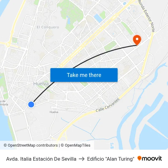 Avda. Italia Estación De Sevilla to Edificio "Alan Turing" map