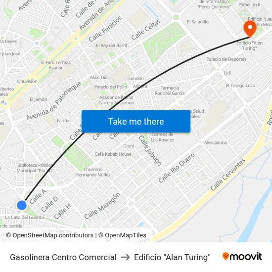 Gasolinera Centro Comercial to Edificio "Alan Turing" map