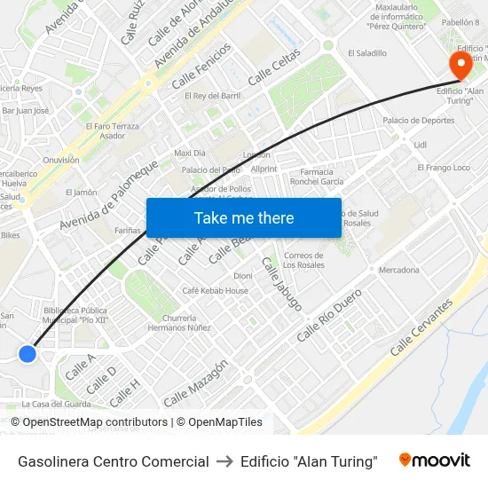 Gasolinera Centro Comercial to Edificio "Alan Turing" map