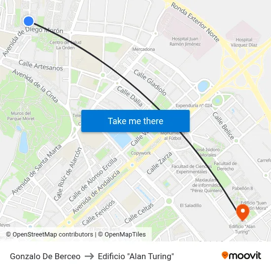 Gonzalo De Berceo to Edificio "Alan Turing" map