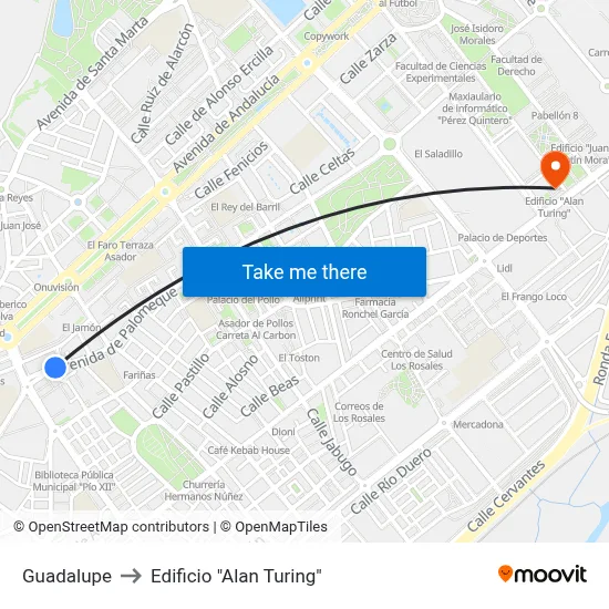 Guadalupe to Edificio "Alan Turing" map