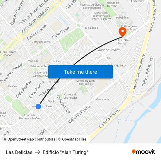 Las Delicias to Edificio "Alan Turing" map