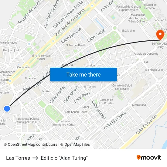 Las Torres to Edificio "Alan Turing" map