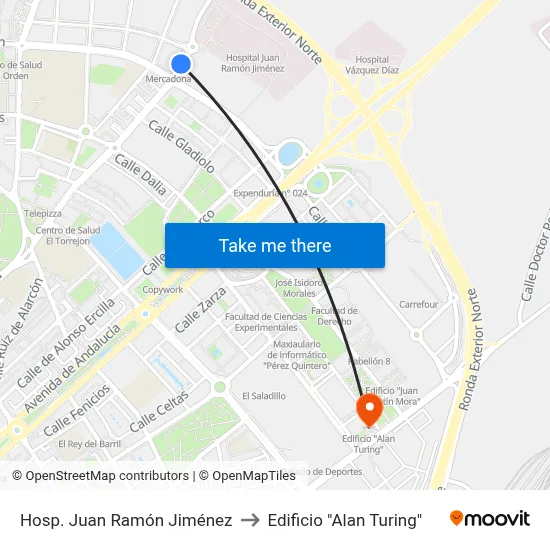 Hosp. Juan Ramón Jiménez to Edificio "Alan Turing" map