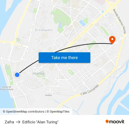 Zafra to Edificio "Alan Turing" map