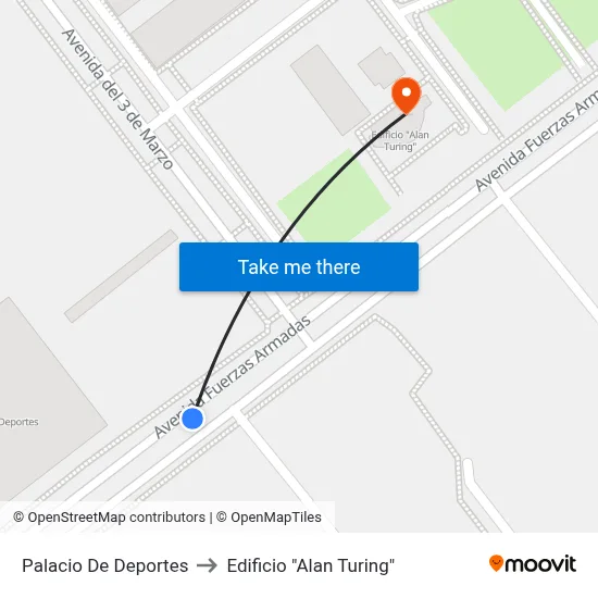 Palacio De Deportes to Edificio "Alan Turing" map
