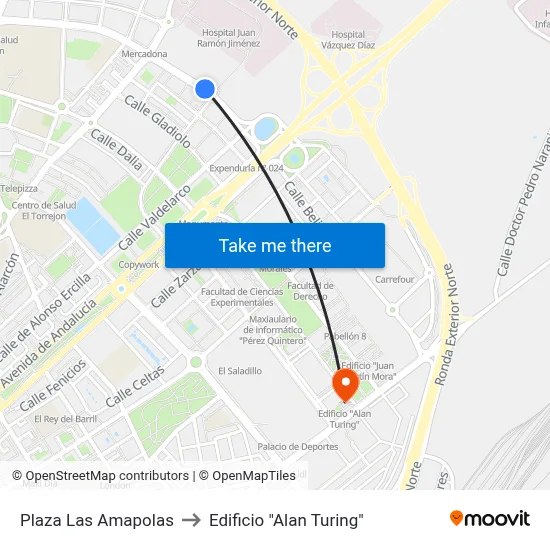 Plaza Las Amapolas to Edificio "Alan Turing" map