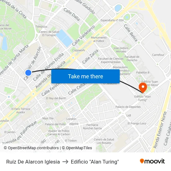 Ruíz De Alarcon Iglesia to Edificio "Alan Turing" map