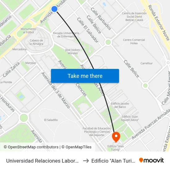 Universidad Relaciones Laborales to Edificio "Alan Turing" map