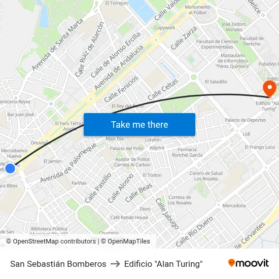 San Sebastián Bomberos to Edificio "Alan Turing" map