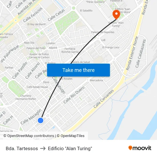 Bda. Tartessos to Edificio "Alan Turing" map