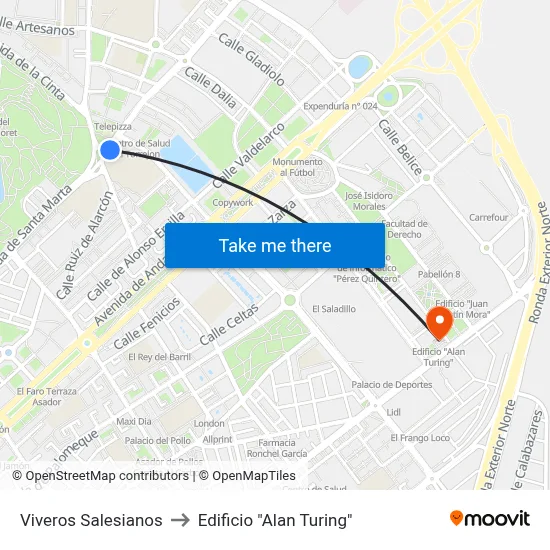 Viveros Salesianos to Edificio "Alan Turing" map