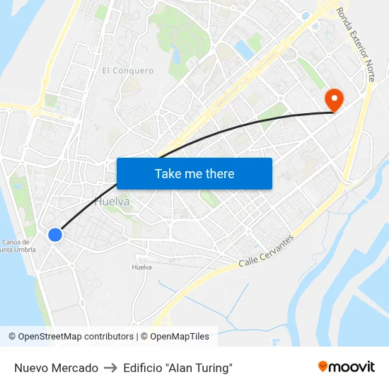 Nuevo Mercado to Edificio "Alan Turing" map