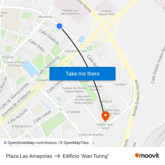 Plaza Las Amapolas to Edificio "Alan Turing" map