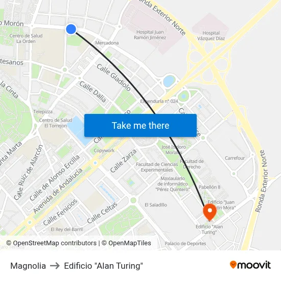 Magnolia to Edificio "Alan Turing" map