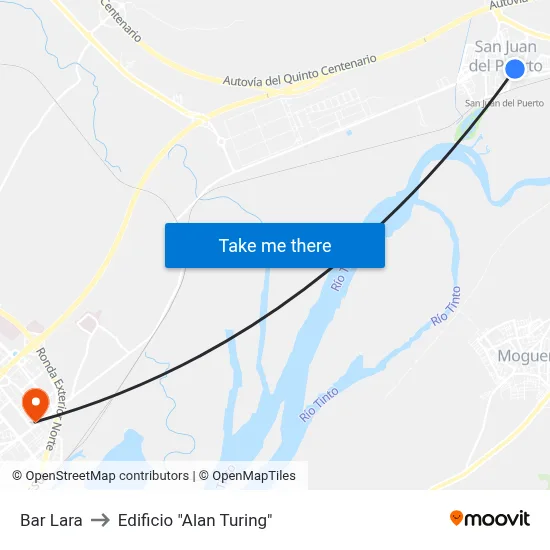 Bar Lara to Edificio "Alan Turing" map