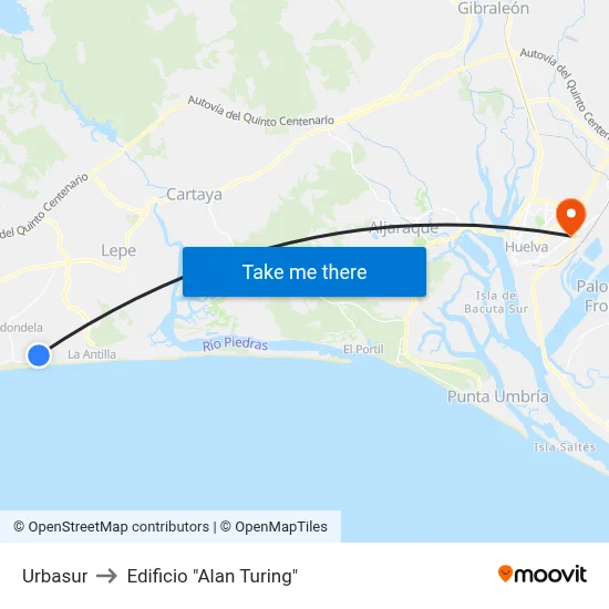 Urbasur to Edificio "Alan Turing" map
