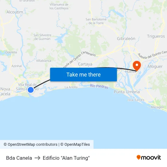 Bda Canela to Edificio "Alan Turing" map