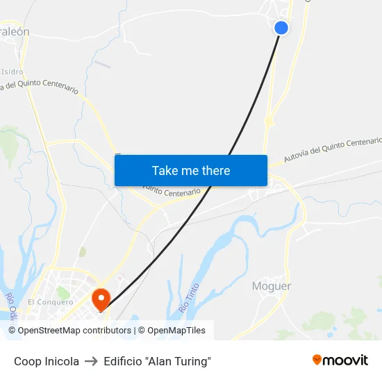 Coop Inicola to Edificio "Alan Turing" map