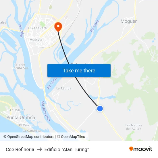 Cce Refineria to Edificio "Alan Turing" map