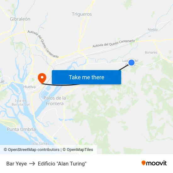 Bar Yeye to Edificio "Alan Turing" map